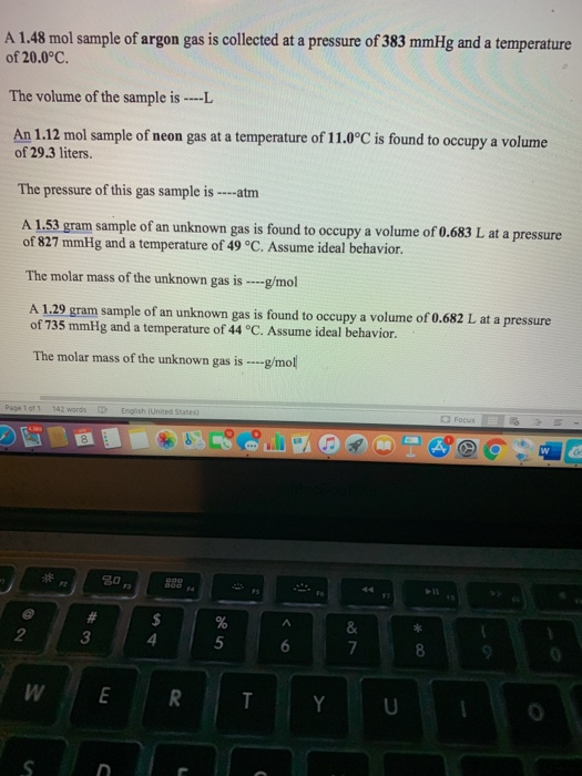 Solved A 1.48 mol sample of argon gas is collected at a