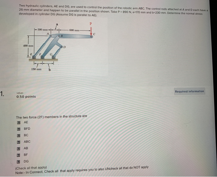 Solved Two hydraulic cylinders, AE and DG, are used to
