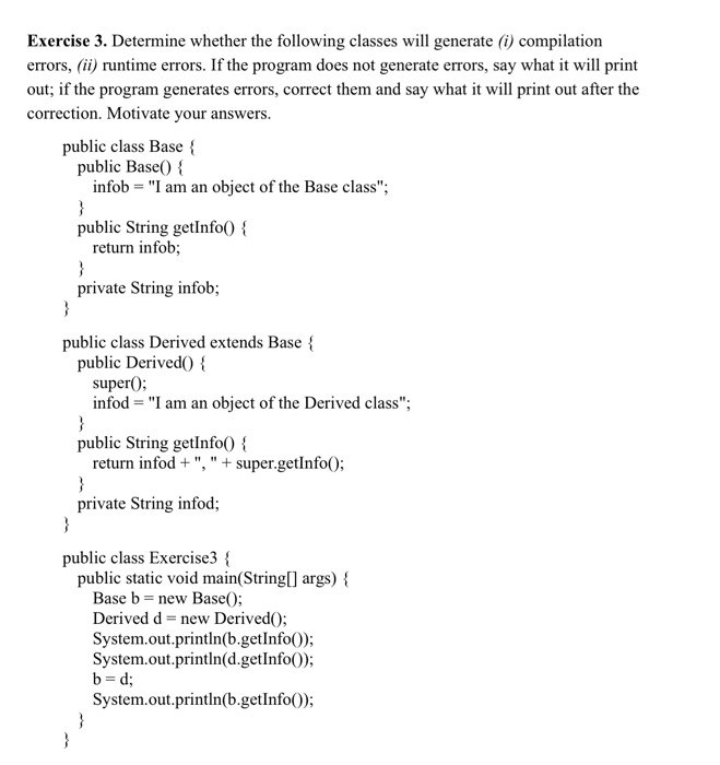 Solved Exercise 3 Determine Whether The Following Classes