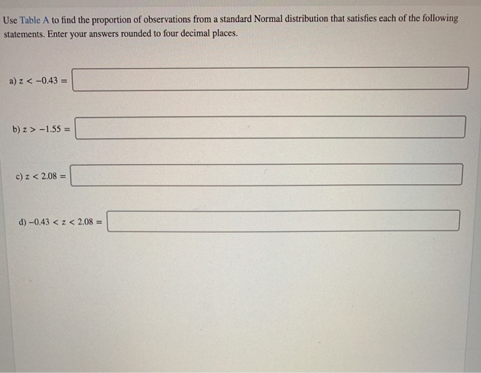 How To Construct A Proportion Distribution Table In Statistics Solved Use Table A to find the proportion of observations | Chegg.com