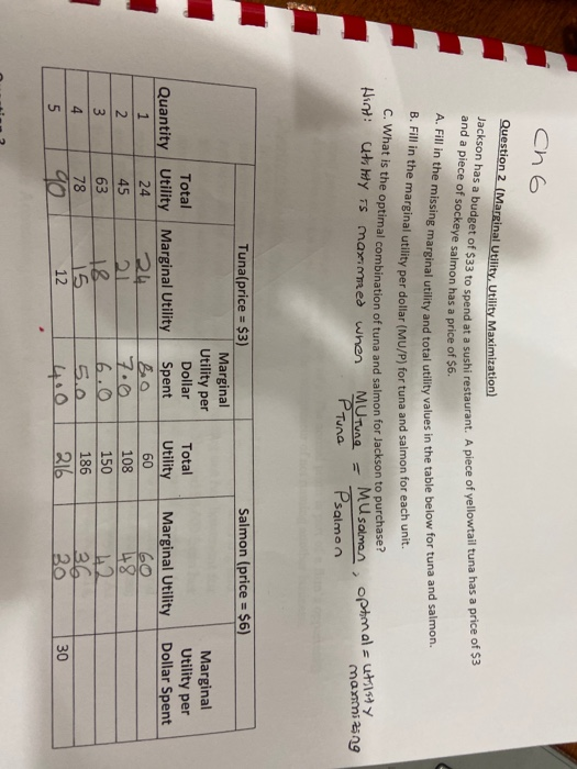 Solved cho Question 2 (Marginal Utility, Utility | Chegg.com