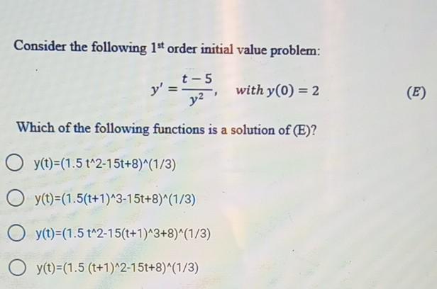 Solved Consider the following 1st order initial value | Chegg.com