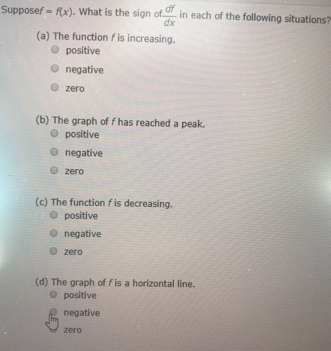 Solved Supposef = f(x). What is the sign of in each of the | Chegg.com