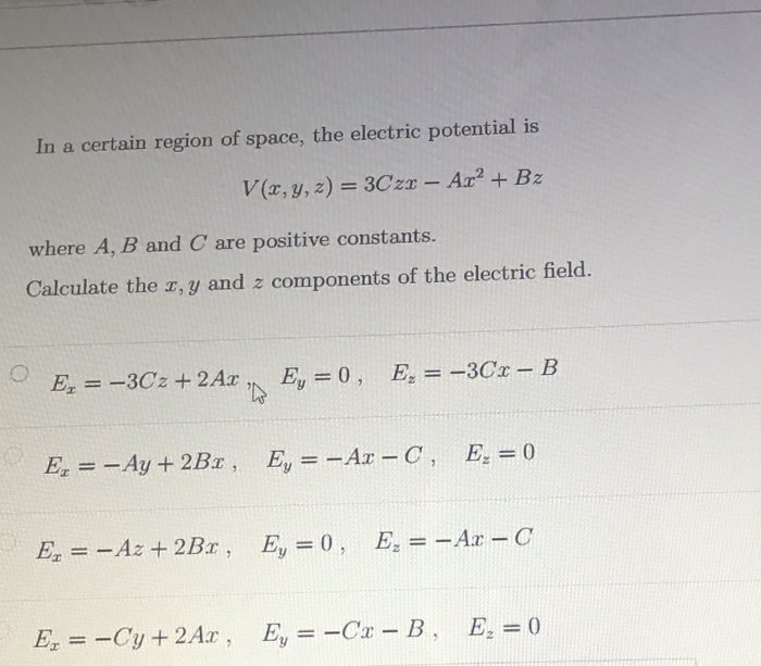 Solved In a certain region of space, the electric potential | Chegg.com