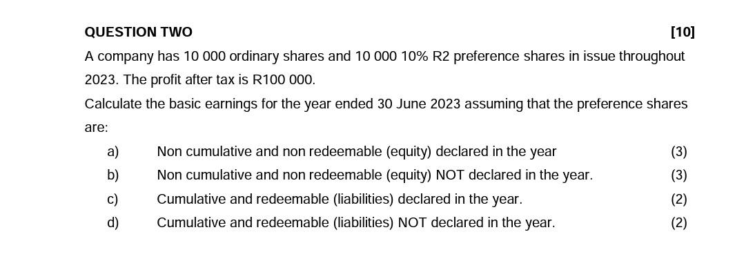 Solved A Company Has 10 000 Ordinary Shares And 10 000 10% | Chegg.com