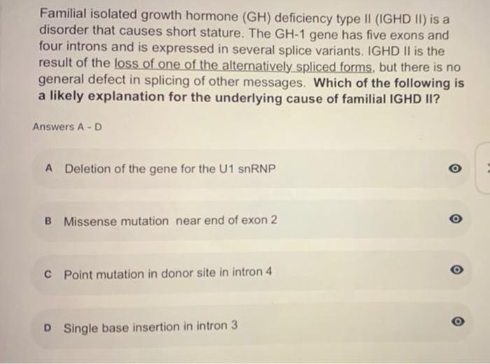 Solved Familial isolated growth hormone (GH) deficiency type | Chegg.com