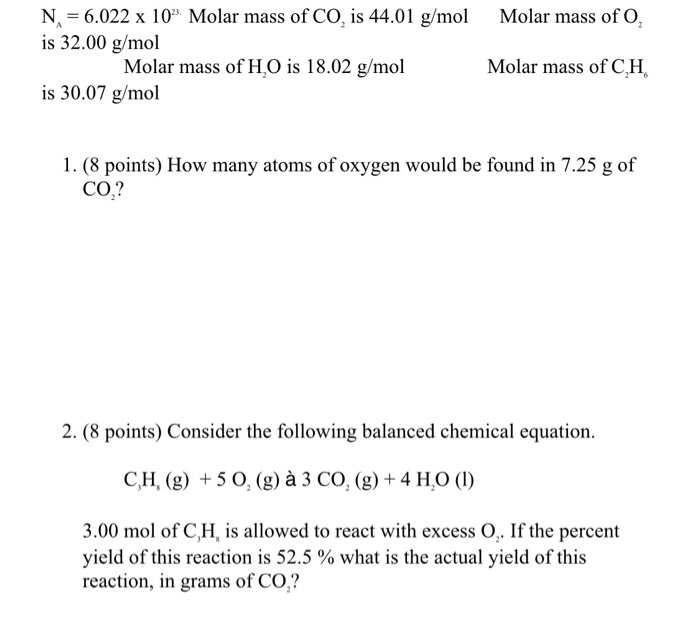 Solved N 6 022 X 102 Molar Mass Of Co Is 44 01 G Mol M Chegg Com