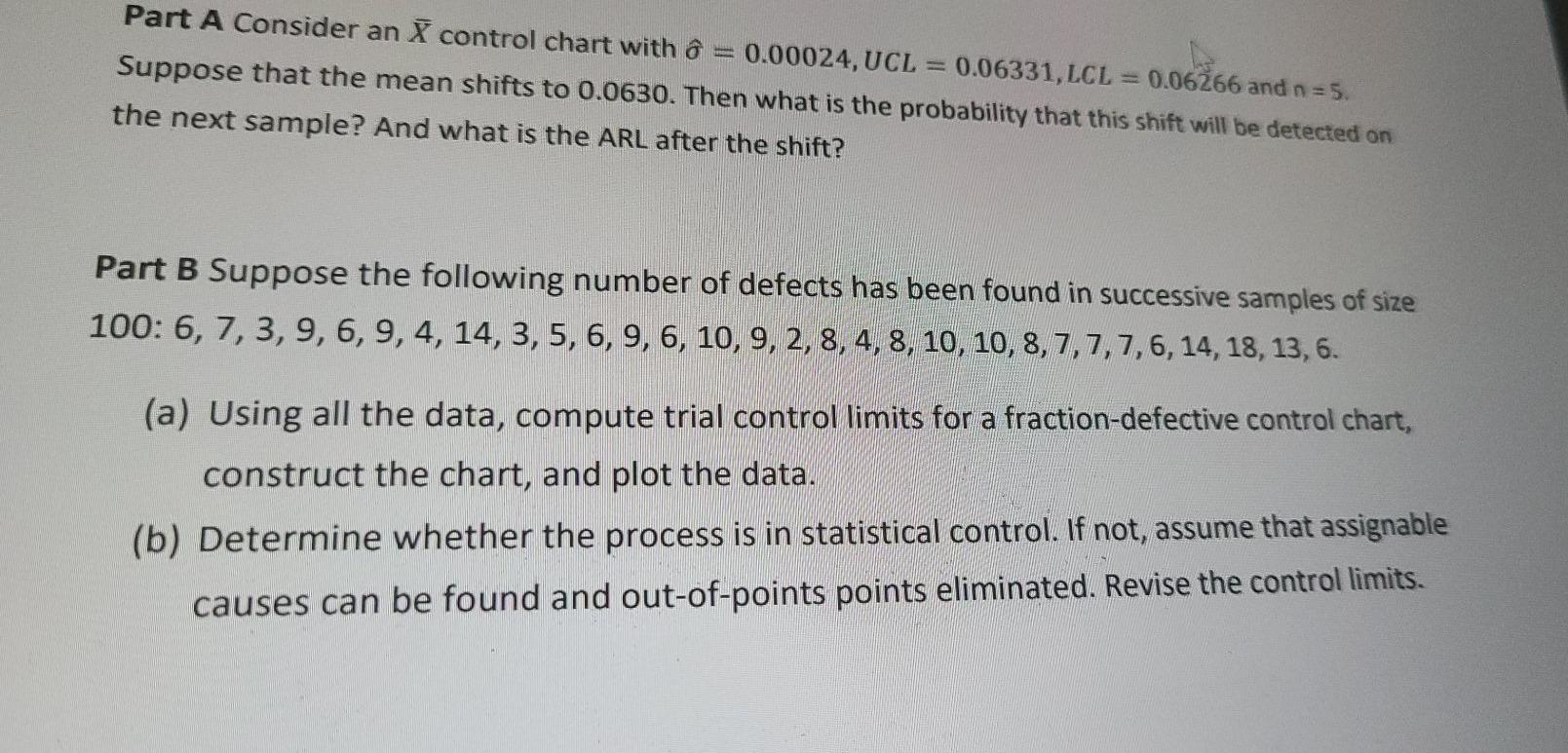 Solved Part A Consider an X control chart with ô 0.00024, | Chegg.com