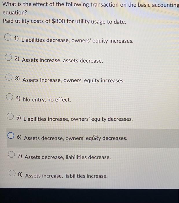 Solved What is the effect of the following transaction on | Chegg.com