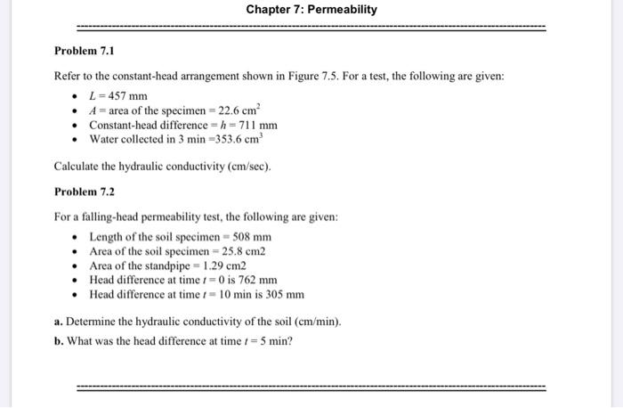 Solved Chapter 7: Permeability Problem 7.1 Refer To The | Chegg.com