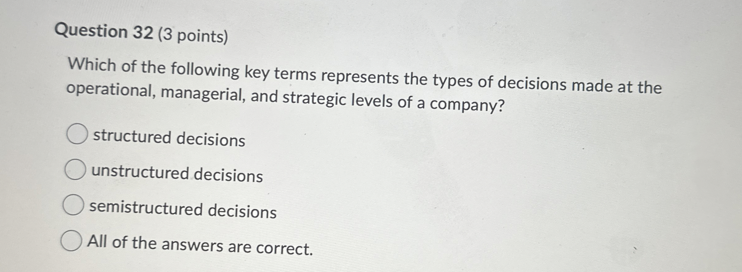 Solved Question 32 (3 ﻿points)Which of the following key | Chegg.com