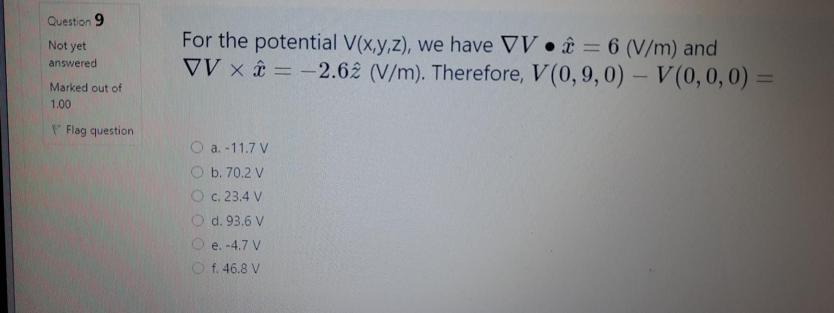 Question 9 Not Yet For The Potential V X Y Z We Chegg Com