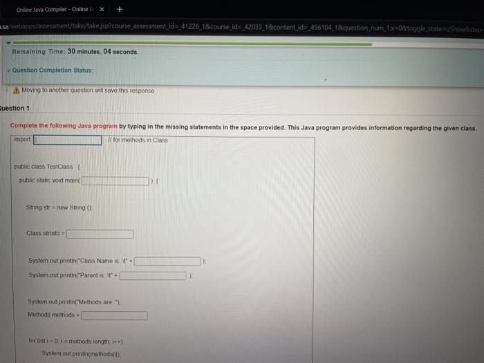 Solved Complete the following Java program by typing in the | Chegg.com