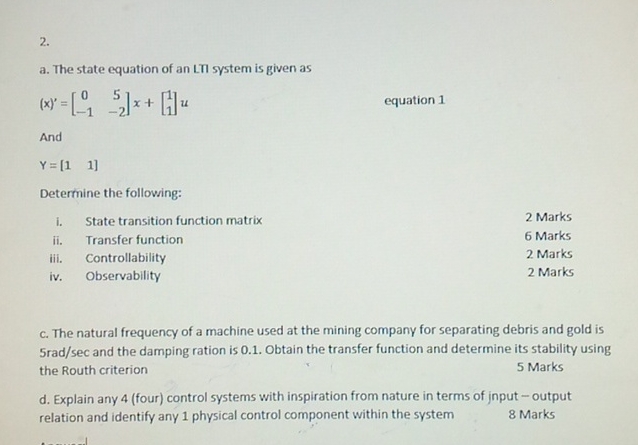 Solved a. ﻿The state equation of an LTI system is given | Chegg.com