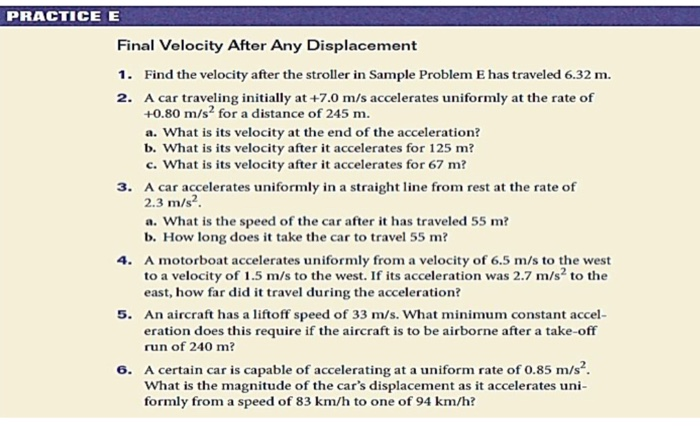 Solved PRACTICE E Final Velocity After Any Displacement 1. | Chegg.com