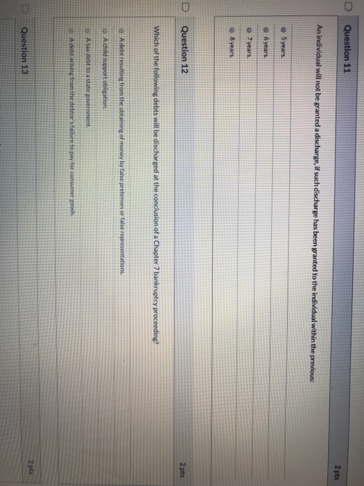 Solved D Question 11 2 pts An individual will not be granted | Chegg.com