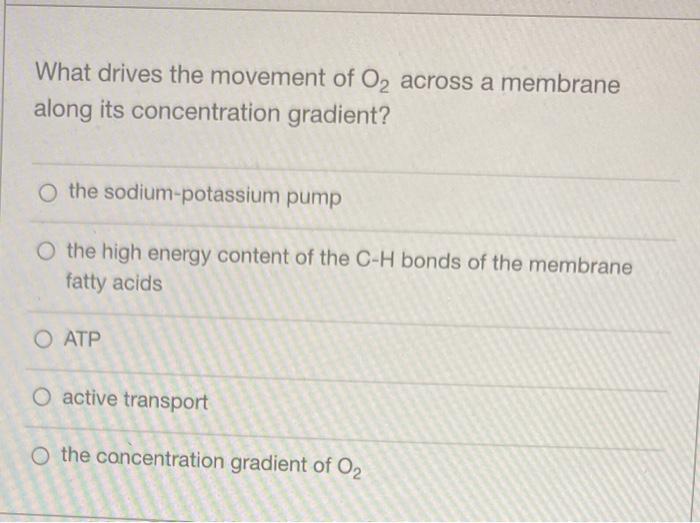 Solved What drives the movement of O2 across a membrane | Chegg.com