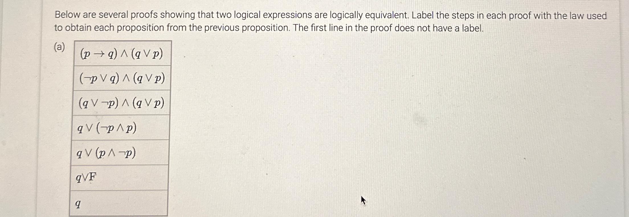 Solved Below are several proofs showing that two logical | Chegg.com