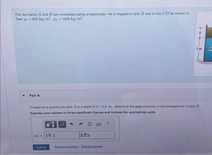 Solved The two tanks A and B are connected using a | Chegg.com