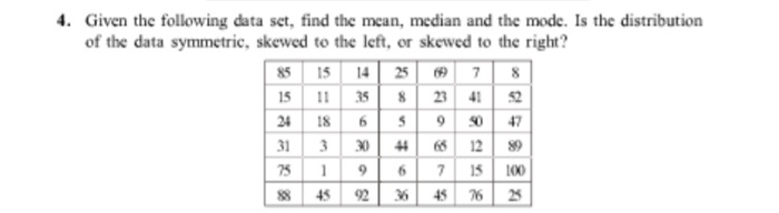Solved 35 8 4. Given the following data set, find the mean, | Chegg.com