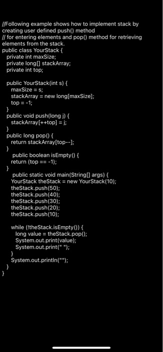 Solved L/Following Example Shows How To Implement Stack By | Chegg.com