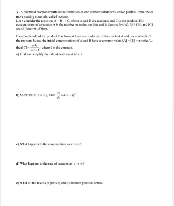 Solved 3. A chemical reaction results in the formation of | Chegg.com