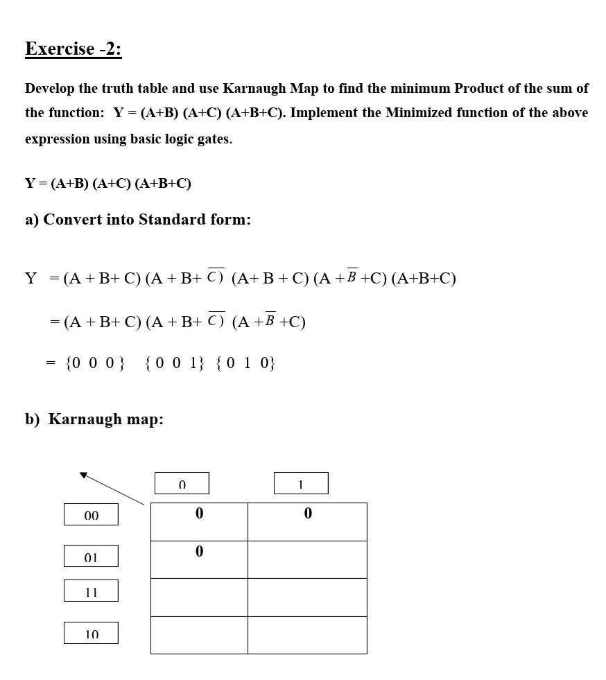 Solved Exercise 2 Develop The Truth Table And Use Karnaugh