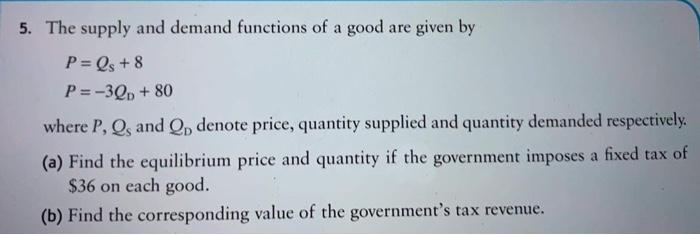 Solved 5. The supply and demand functions of a good are | Chegg.com