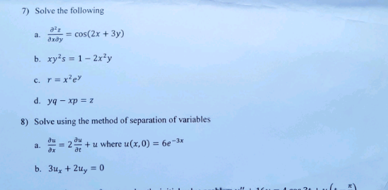 Solved 7 Solve The Following A Frac Partial 2 Chegg Com