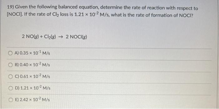 Solved 19 Given The Following Balanced Equation Determine