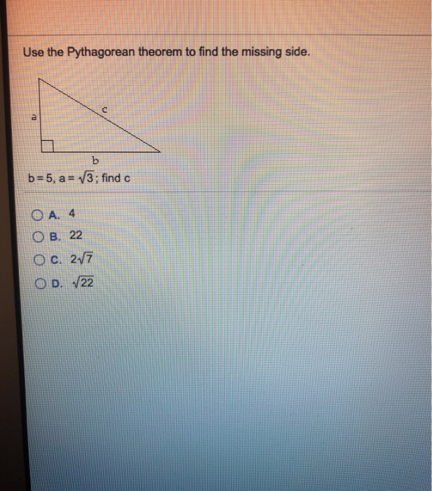 Solved Use the Pythagorean theorem to find the missing side. | Chegg.com