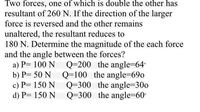 Solved Two forces, one of which is double the other has | Chegg.com