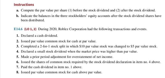 Solved Instructions a. Compute the par value per share (1) | Chegg.com