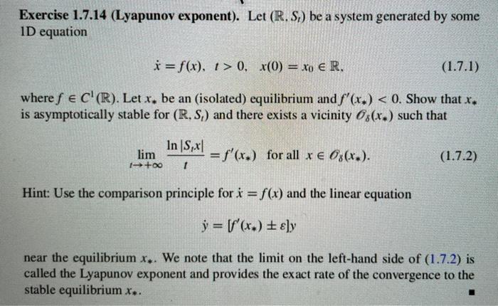 Exercise 1 7 14 Lyapunov Exponent Let R S Be Chegg Com