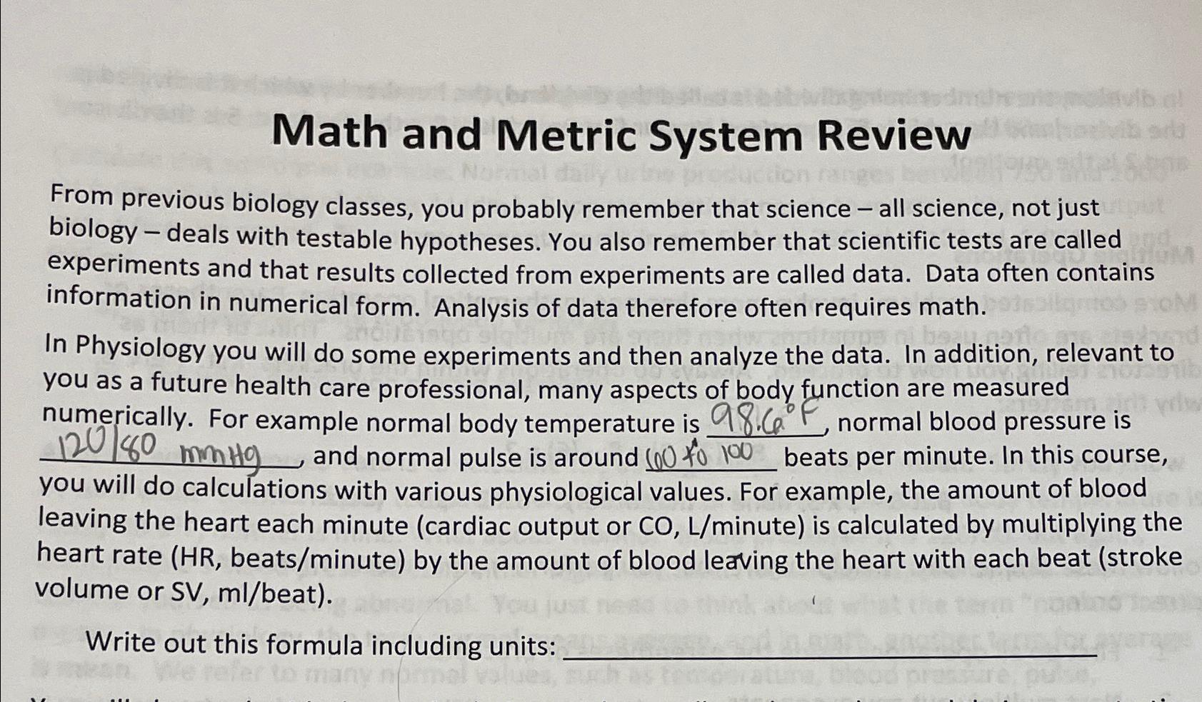 Solved Math and Metric System ReviewFrom previous biology | Chegg.com