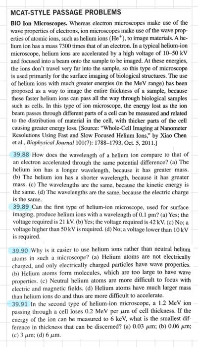Solved MCAT-STYLE PASSAGE PROBLEMS BIO Ion Microscopes. | Chegg.com