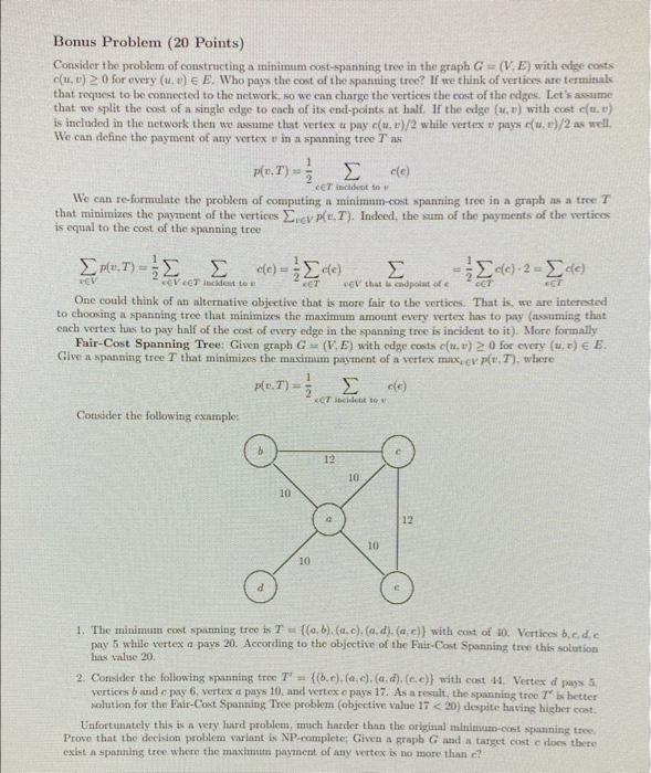 Solved Bonus Problem (20 Points) Consider the problem of | Chegg.com