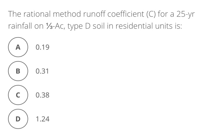 Solved The rational method runoff coefficient (C) for a | Chegg.com