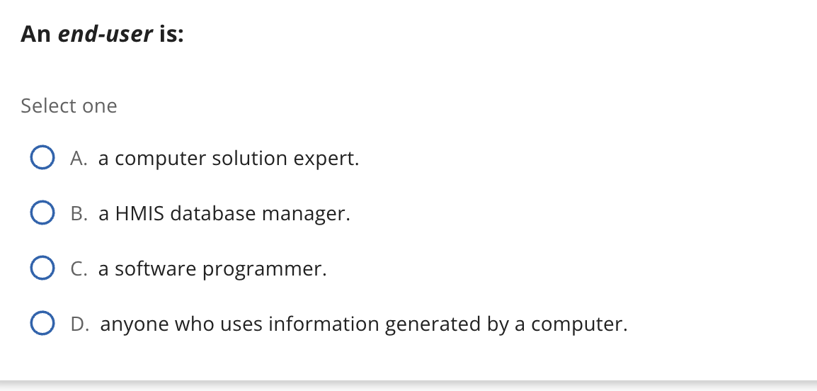 Solved an end user is select onea a computer solution chegg