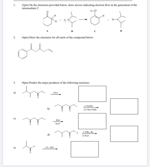 Solved 1. (2pts) On the structures provided below, draw | Chegg.com