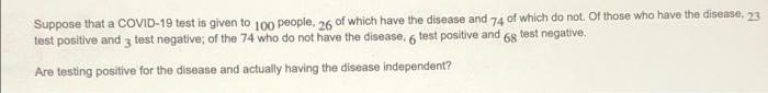 Solved Suppose that a COVID-19 test is given to 100 people, | Chegg.com