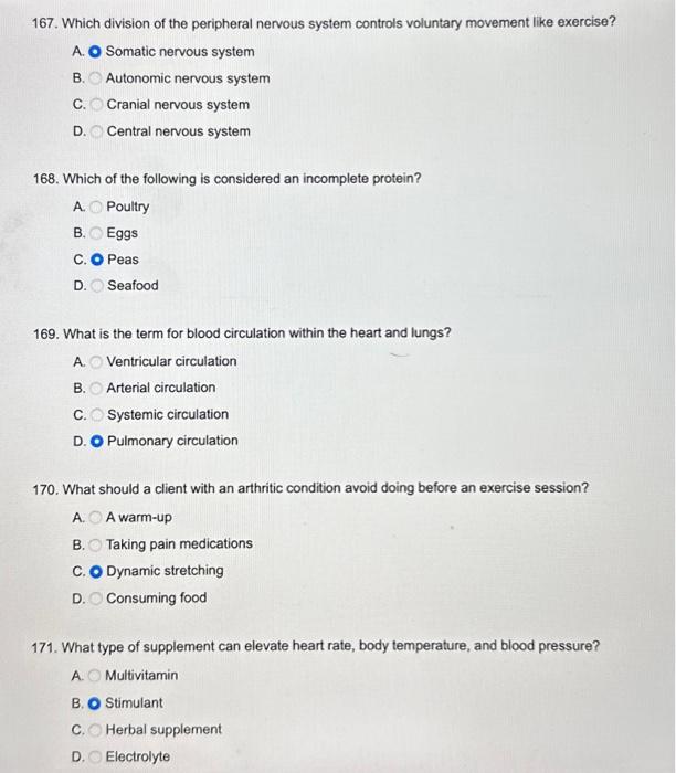 Solved 167. Which division of the peripheral nervous system | Chegg.com