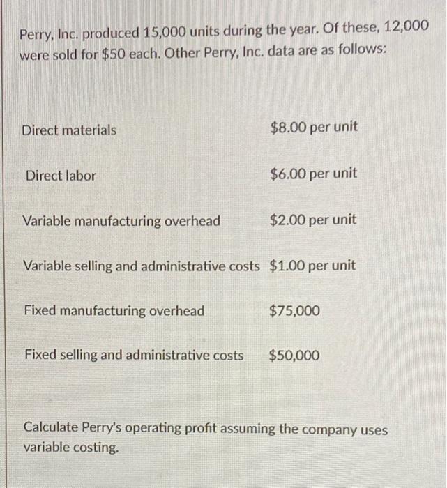 Solved Perry, Inc. produced 15,000 units during the year. Of | Chegg.com