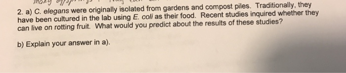 Solved 2. a) C. elegans were originally isolated from | Chegg.com