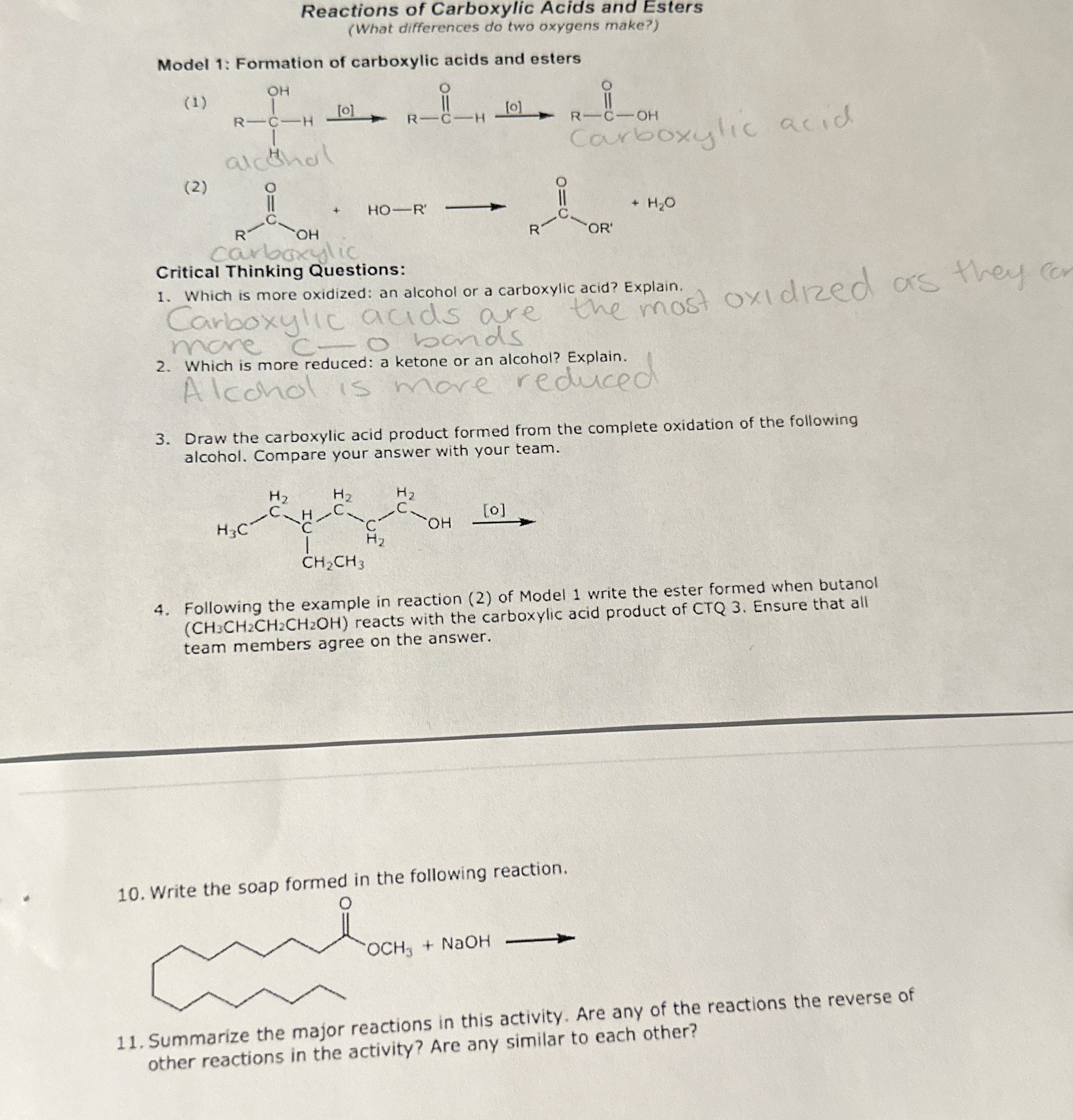 Solved Reactions of Carboxylic Acids and Esters(What | Chegg.com