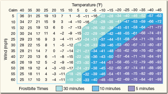 Wind Chill And Frostbite Chart