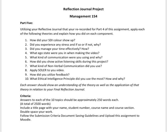 reflective journal project management