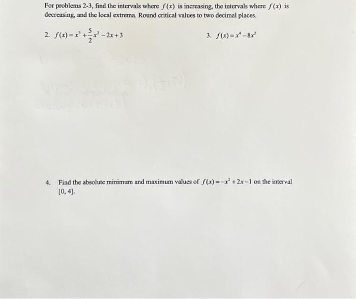 Solved For problems 2−3, find the intervals where f(x) is | Chegg.com