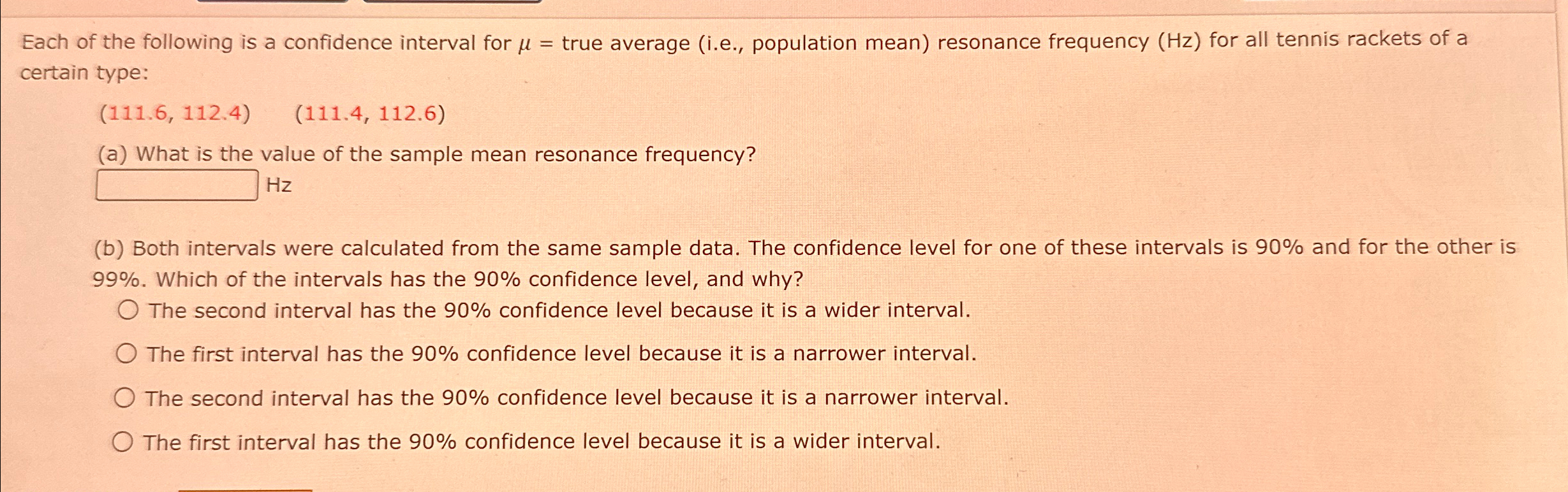Solved Each of the following is a confidence interval for μ= | Chegg.com