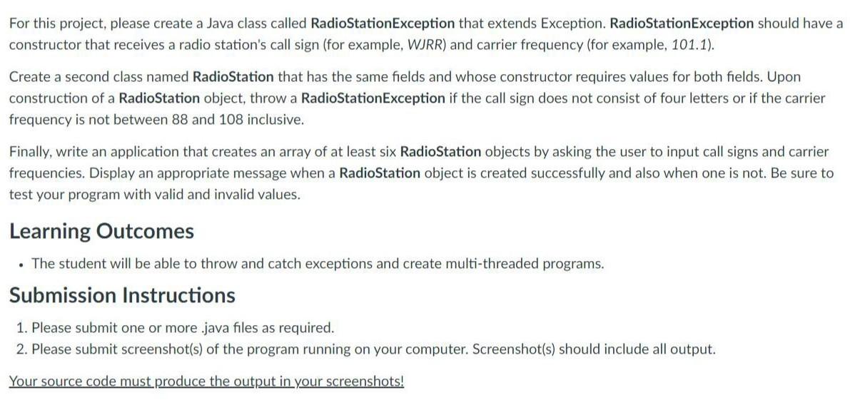 Solved For this project, please create a Java class called | Chegg.com